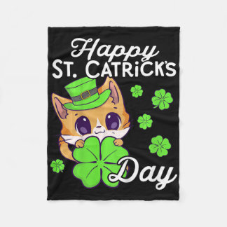 Kids Girls Cat St Patricks Day Happy St Catricks D Fleece Blanket
