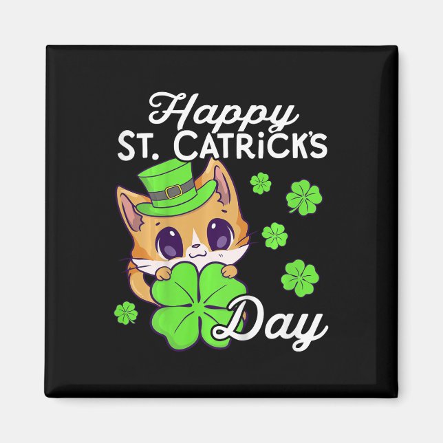 Kids Girls Cat St Patricks Day Happy St Catricks D Magnet (Front)