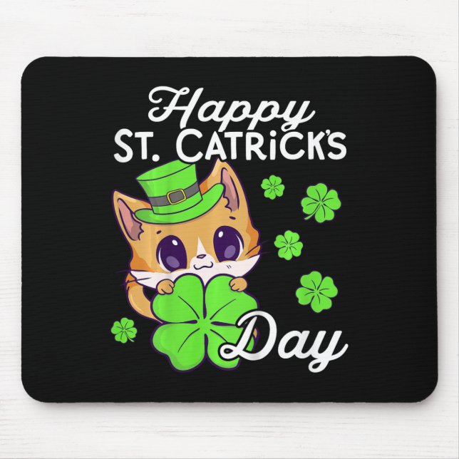 Kids Girls Cat St Patricks Day Happy St Catricks D Mouse Pad (Front)