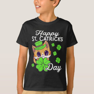 Kids Girls Cat St Patricks Day Happy St Catricks D T-Shirt