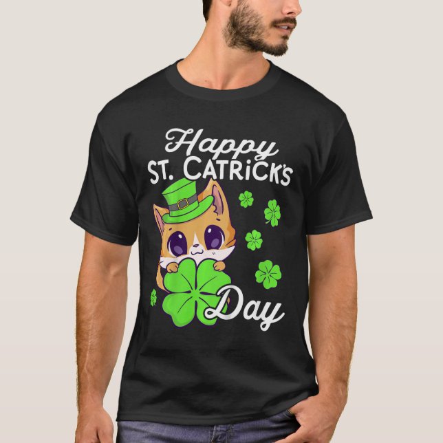Kids Girls Cat St Patricks Day Happy St Catricks D T-Shirt (Front)