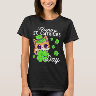 Kids Girls Cat St Patricks Day Happy St Catricks D T-Shirt