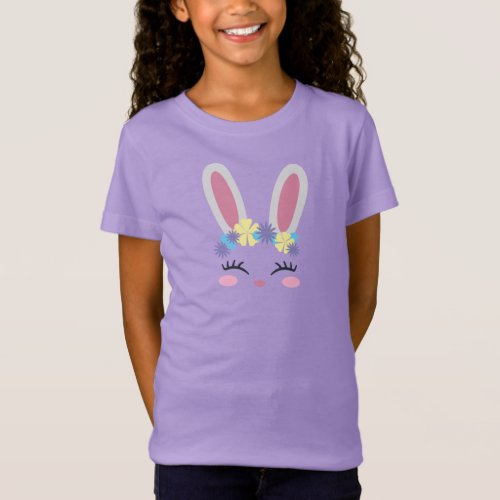 Kids Girls Cute Easter Bunny Face T_Shirt