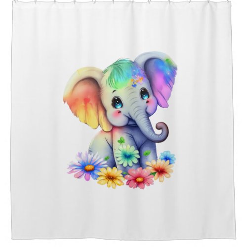Kids Girls Elephant Bathroom Shower Curtain