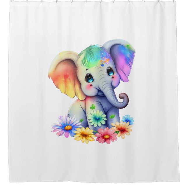 Kids Girls Elephant Bathroom Shower Curtain (Front)