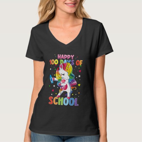 Kids Girls Happy 100 Days Of School Unicorn 100 Da T_Shirt
