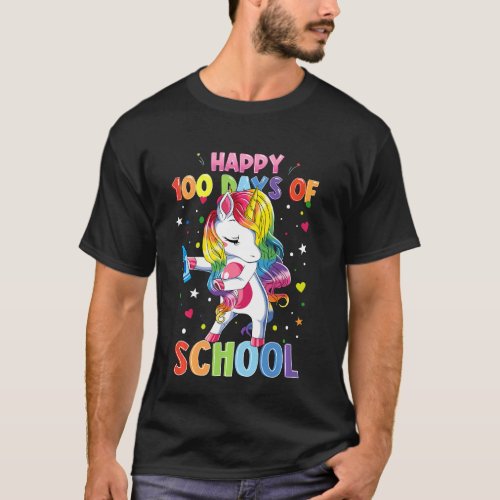 Kids Girls Happy 100 Days Of School Unicorn 100 Da T_Shirt
