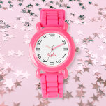 Kids Girls Modern Chic Pink Custom Name Monogram Watch<br><div class="desc">Custom, personalized, kids girls fun cool stylish modern trendy chic pink silicone strap, plastic case, wrist watch. Simply type in the name, to customize. Go ahead create a wonderful, custom watch for the lil princess in your life - daughter, sister, niece, grandaughter, goddaughter, stepdaughter. Makes a great custom gift for...</div>