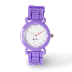 Kids Girls Modern Cute Purple Custom Name Monogram Watch