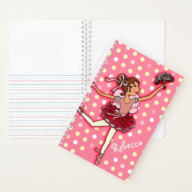 Kids girls name ballerina pink polka dot  notebook (Inside)