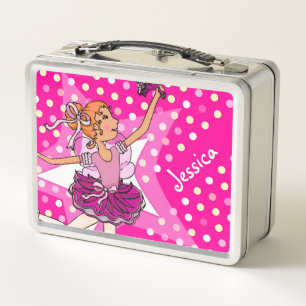 Kids girls named ballerina girl red pink lunch box