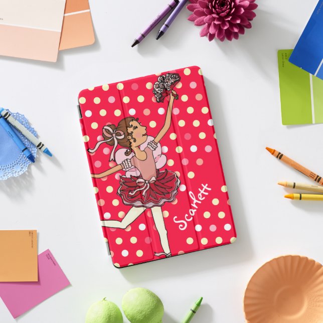 Kids girls named ballerina red polka dot iPad pro cover (Desk)