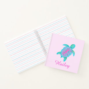 Kids girls named colorful turtle pink  notebook