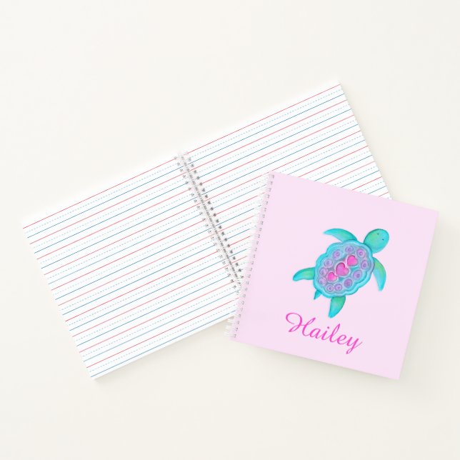Kids girls named colorful turtle pink  notebook (Inside)