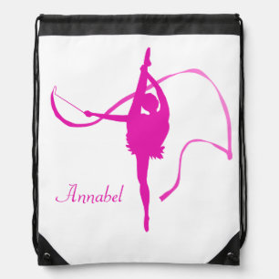 Kids girls named gymnast pink drawstring bag