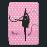 Kids girls named gymnast polka dot pink black   iPad pro cover<br><div class="desc">Gymnastic girl dancing with a ribbon,  custom name pink and black cover. Currently reads Monica. Other matching dancing gym items are available. Rhythmic Gymnast and ribbon pink silhouette is designed exclusively by Sarah Trett for www.mylittleeden.com</div>
