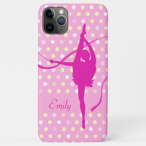 Kids girls named gymnast polka dot pink iPhone 11 pro max case