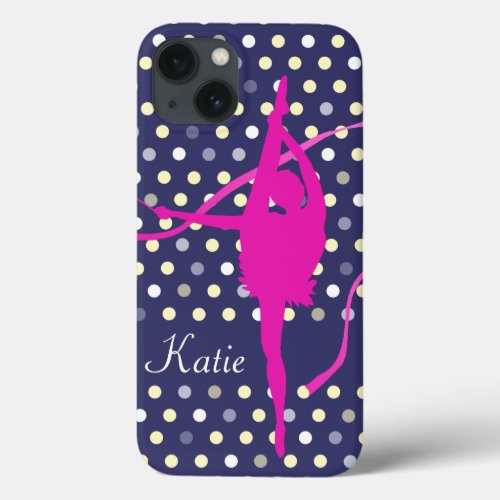 Kids girls named gymnast polka dot pink  iPhone 13 case