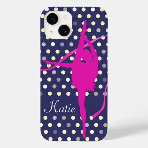 Kids girls named gymnast polka dot pink Case_Mate iPhone 14 case