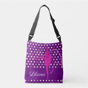 Kids girls named gymnast polka dot pink crossbody bag
