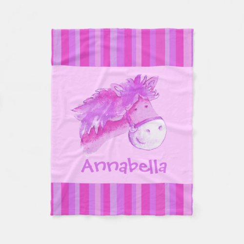 Kids girls named pony pink purple bright stripes fleece blanket