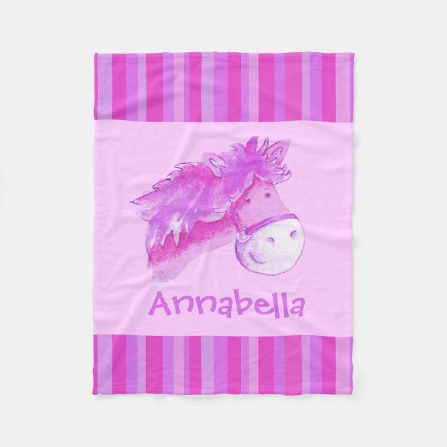 Kids girls named pony pink purple bright stripes fleece blanket (Front)