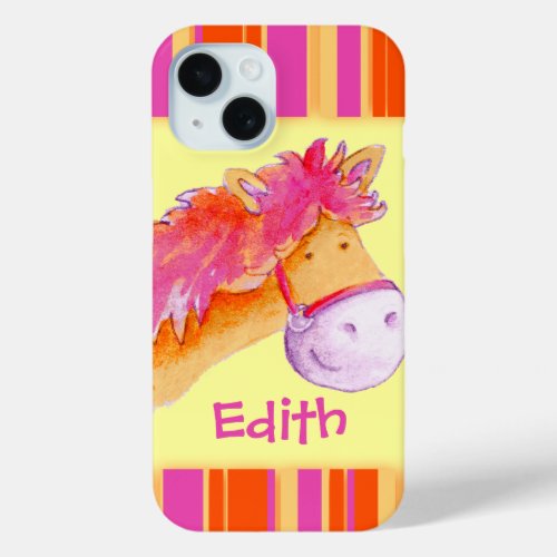 Kids girls named pony yellow orange iPhone 15 case