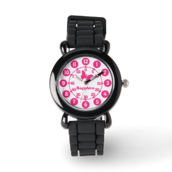Kids Girls Pink & White Add Your Name Wrist Watch by Mylittleeden at Zazzle