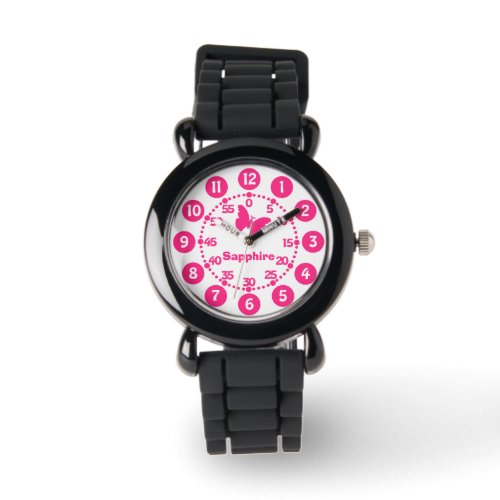 Kids girls pink  white add your name wrist watch