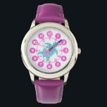Kids girls pink & white turtle hearts wrist watch<br><div class="desc">Graphic art kids watch featuring a watercolor turtle art. Great for school age girls learning to read a clock as features both minutes and hours. Watercolor art and design by Sarah Trett.</div>