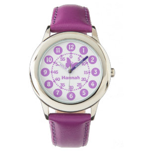 Kids girls purple & white personalized wrist watch