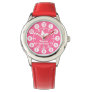 Kids girls red pink & white full name wrist watch