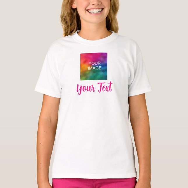 Kids Girls White Custom Image Text Name Template T-Shirt (Front)