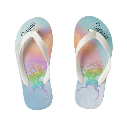 Kids Glitter Unicorn Personalized Flip flops