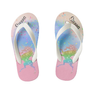Kids Glitter Unicorn Personalized Flip flops