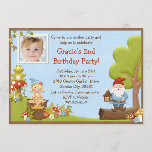 Kids Gnome Birthday Party Invitation
