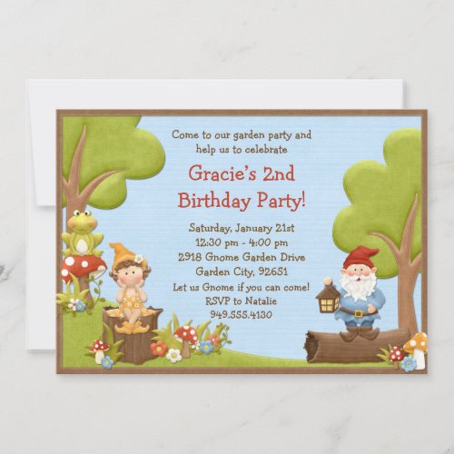 Kids Gnome Birthday Party Invitation