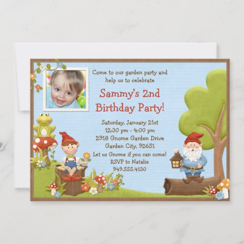 Kids Gnome Birthday Party Invitation