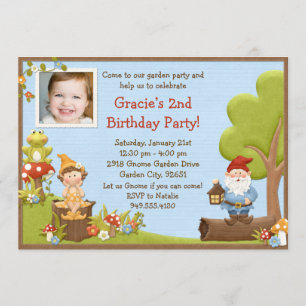 Kids Gnome Birthday Party Invitation