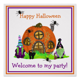 Kids Gnomes Halloween Welcome To My Party Poster