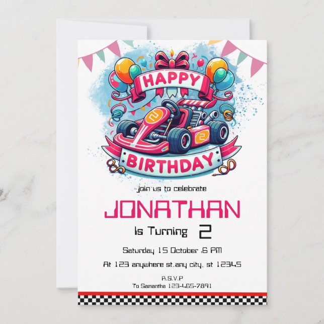 Kids Go Kart Birthday Invitation (Front)