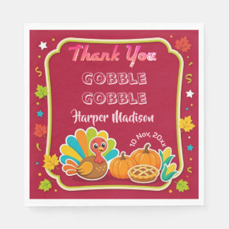 Kid's Gobble Gobble Thanksgiving Turkey Thank You  Napkins