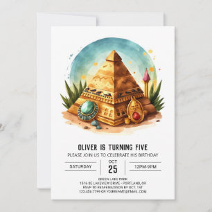 Kids Gold Pastel Pyramids Birthday Invitation