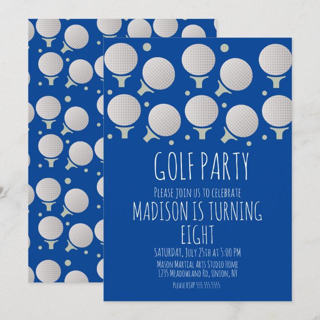 Kids Golf Balls Birthday Party Green Invitation (Front/Back)