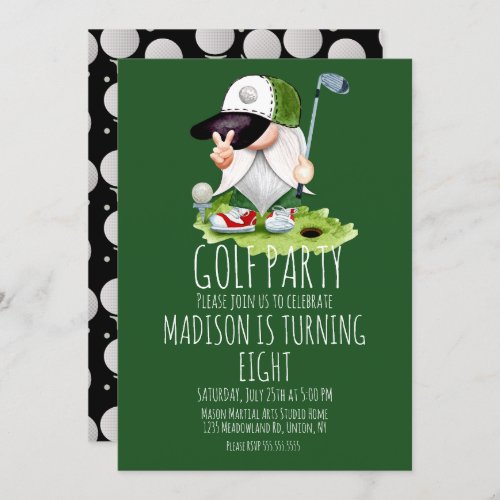 Kids Golf Balls Gnome Birthday Party  Invitation