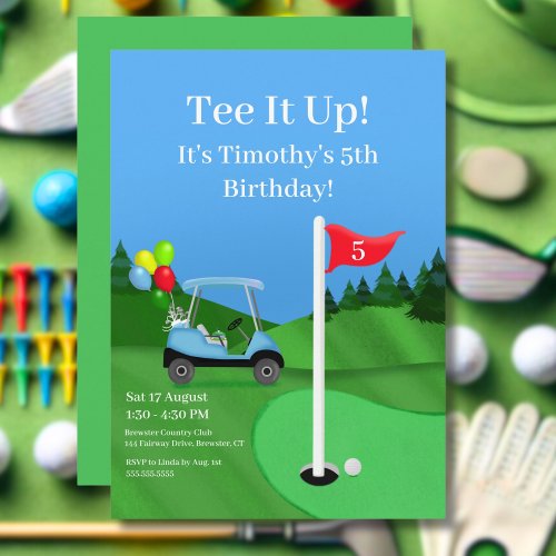 Kids Golf Cart On Course Birthday  Invitation