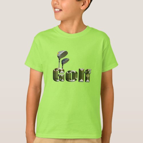 Kids Golf Clubs And Dimensional Logo Tshirt T_Shirt