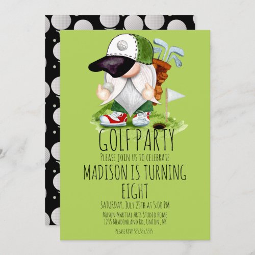 Kids Golf Gnome Sports Birthday Party   Invitation