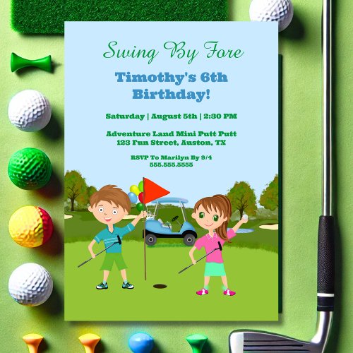 Kids Golf Putt Putt Birthday Invitation