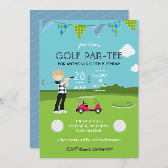 Kids Golf Theme Birthday Party Invitation (Front/Back)